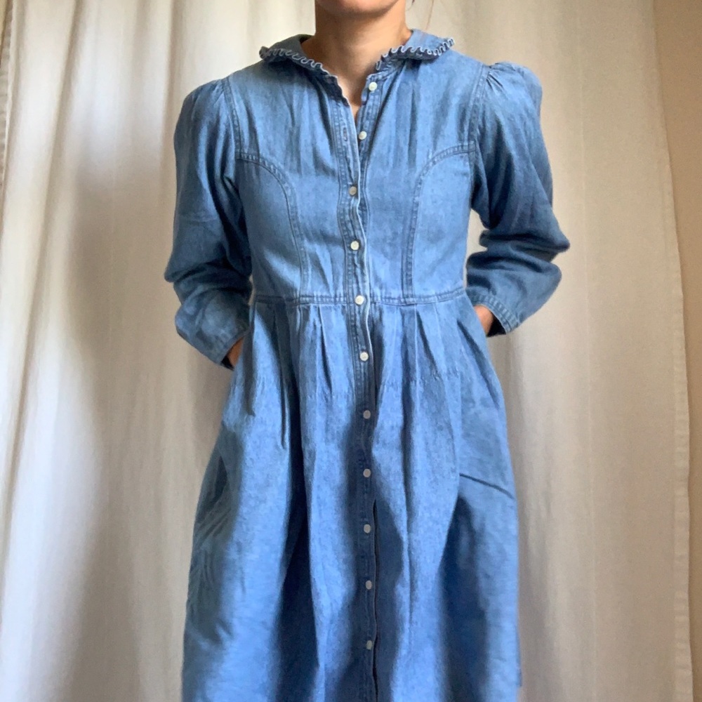 Carrousel long-sleeve denim dress